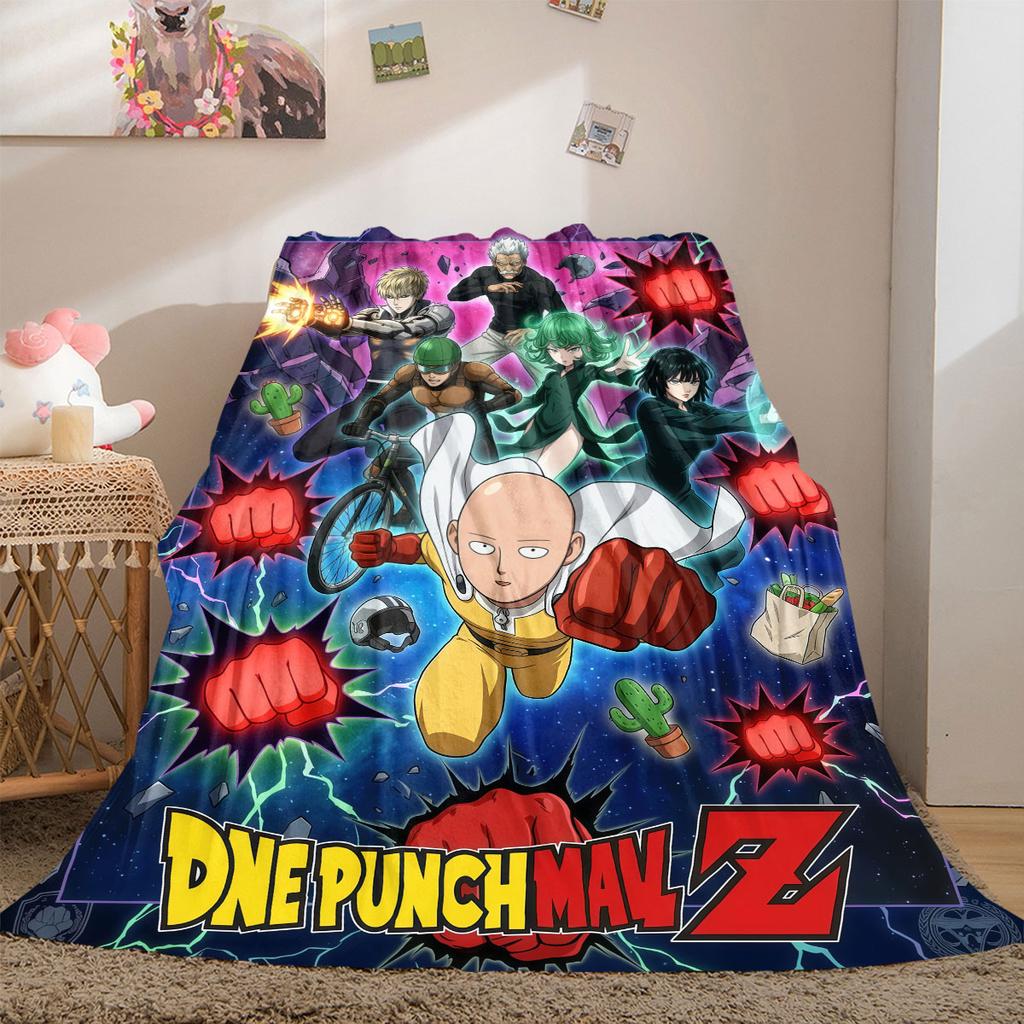 One Punch Man Stylish 2D Cartoon Flannel Blanket, Printed Decor for Sofa, Soft Bedding Travel Picnic Rug_LIAN
