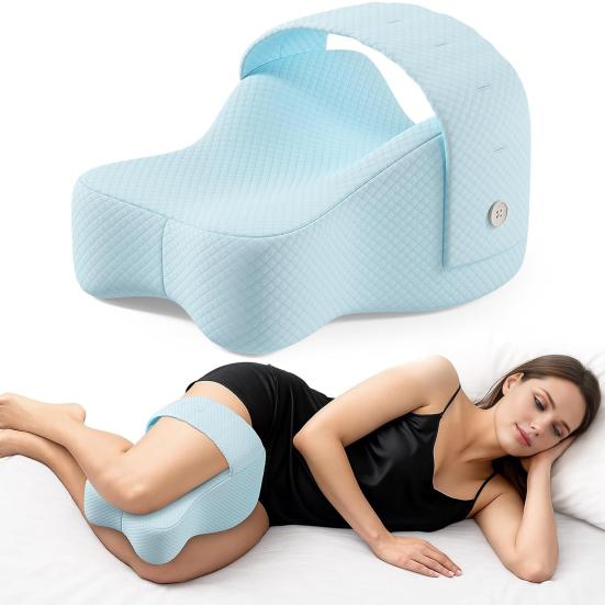 Memory Foam Knee Pillow Large Leg Pillow with Adjustable Strap Aligns Spine Sciatica Relief Back Knees Joints Support