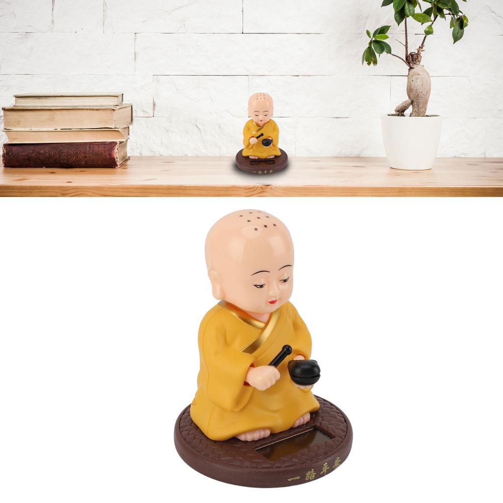 Solar Little Monk Figurine Automatic Head Shaking Decorative Funny Statue Ornament for   Car Dashboard Home