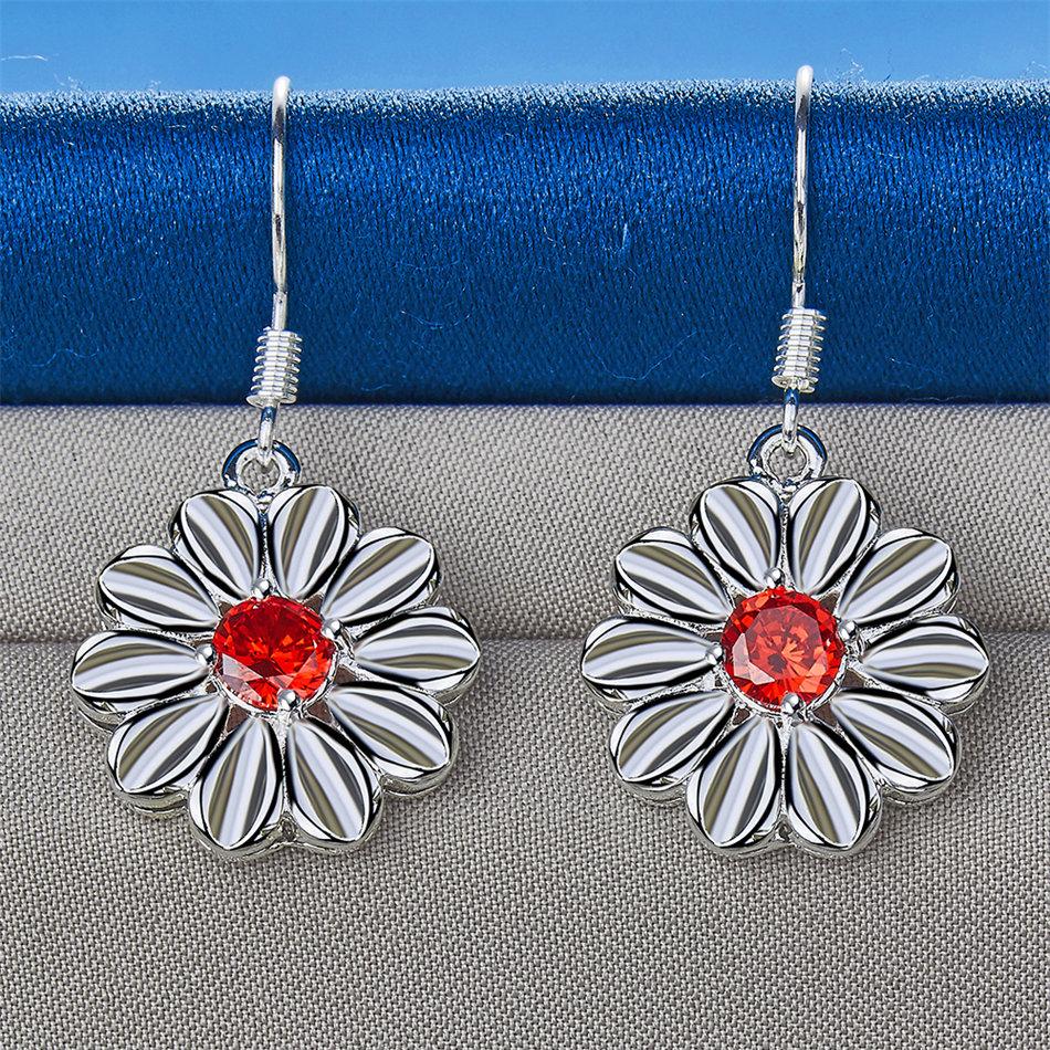 Stylish 925 Sterling Silver Delicate Daisy Rose Red Zircon Earrings for Women - Charming Party Gift Accessories