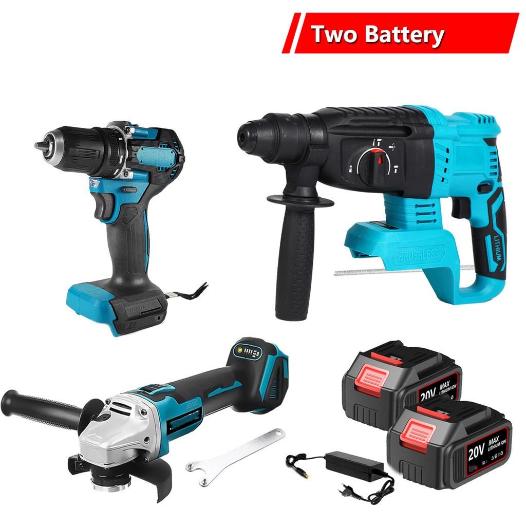 2 SET/ 3 SET/ 4 SET/ 6 SET Household Rechargeable Power Tool Combination With Two Battery Brushless Cordless Tool Sets Portable Electric Combo Kits