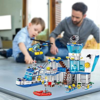 City Police Station Building Sets, 850pcs STEM Toy with Helicopter Airplane,Boats Ship,Marine Police Station, Gift for 6-12 Boys