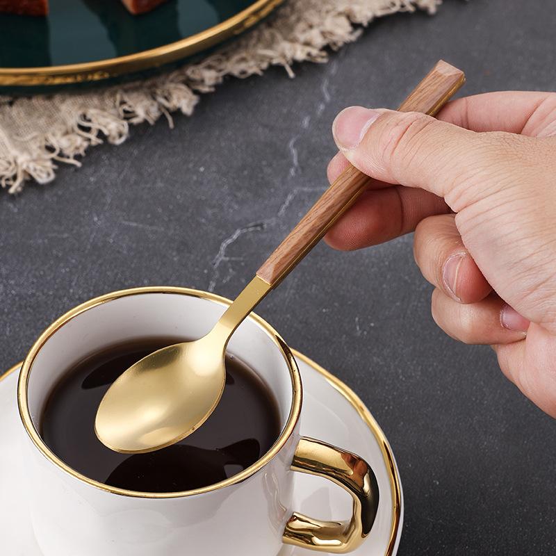 Stainless steel knife, fork and spoon set, household western tableware, steak knife imitation wood grain holder set