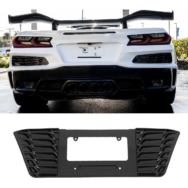 Rear License Plate Frame ABS Glossy Black for Chevrolet Corvette C8 E-Ray & Z06 2023-2025 Only | Will NOT Fit for Stingray or Z51 Glossy Black