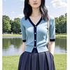 Summer niche new ice silk knitted short-sleeved cardigan thin women's temperament age-reducing top thin foreign-style shirt