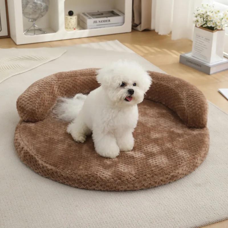 Removable Large Plush Round Dog Bed Cat Puppy House Sleeping Mats Sofa Cat Bed Dog Kennel Mattress Pad Pet Cushion Supplies