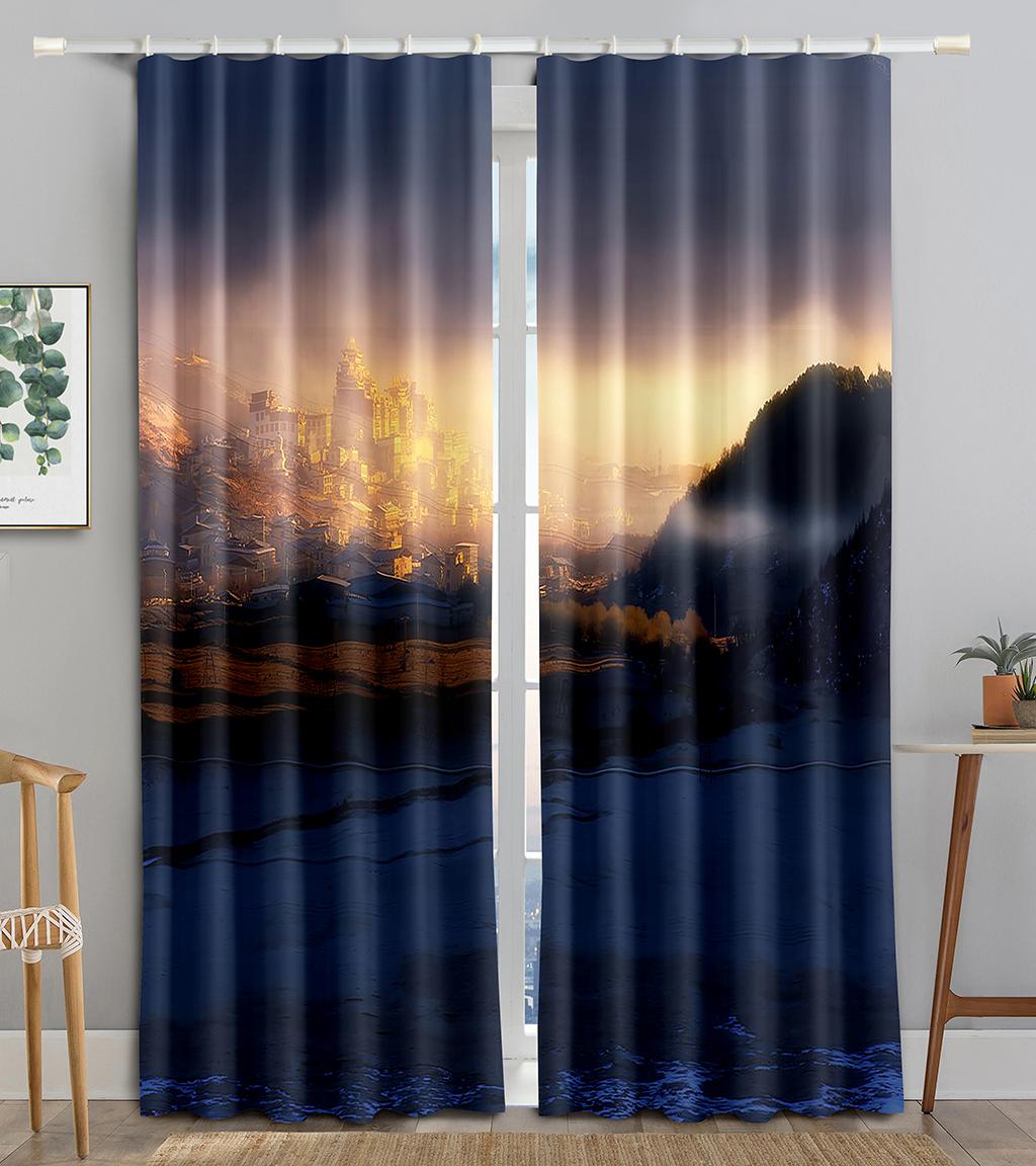 

Shangri-la Snowy Mountain Landscape Blackout Style Window Area Curtain Living Room Decor Sleeping Room Restroom Kitchen Interior Doors Storage Cu W50 X H130(CM)X2&Hook