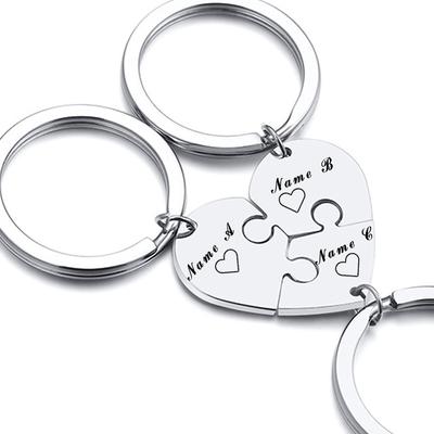 Personalisiertes 3-teiliges Set Edelstahl Herz Puzzle Schlüsselanhänger Familie Mutter Schwester Tochter Schlüsselanhänger Freundschaft Individuelle Geschenke