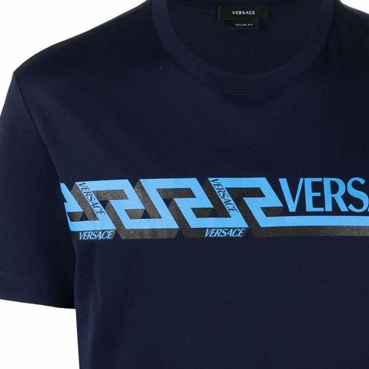 Versace Ss22 Logo Print Crew Neck Casual Short Sleeve T-Shirt Men Tops Blue 1003911-1A02781-1U830