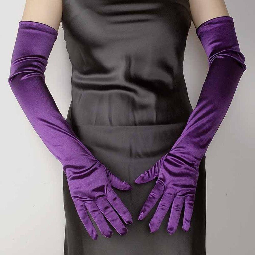 Candy Color Long Satin Glove Women's Elegant Wedding Dress Mittens Sunscreen Driving Glove  Women