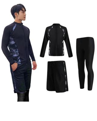 [xulee] Men's Rash Guard Swimsuit, Long Sleeve, Front Opening, Surf Shorts, Leggings, 3-Piece Set, Zip-Up, Swimming, Surf Shorts, Leggings, Beach, Swi