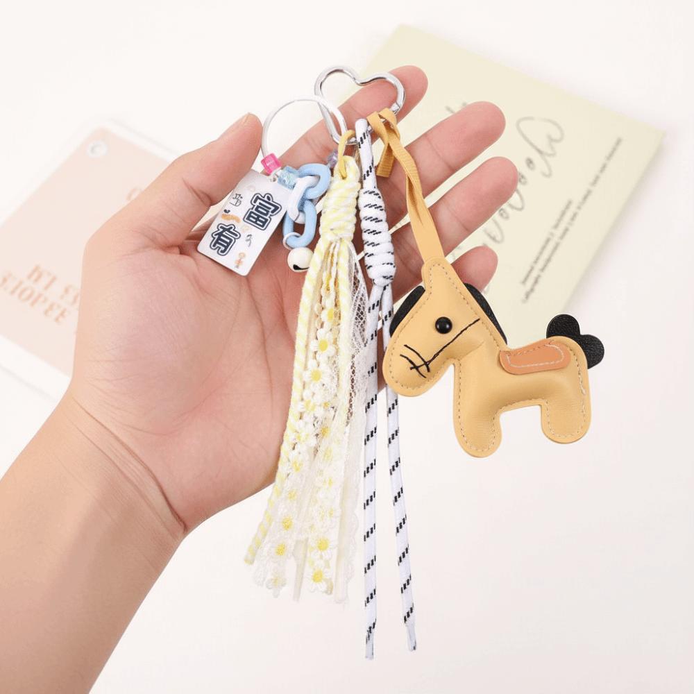 Cartoon Horse Keychain Leather Chinese New Year Gift Kawaii Zodiac Pony Bag Pendant  Birthday Gift