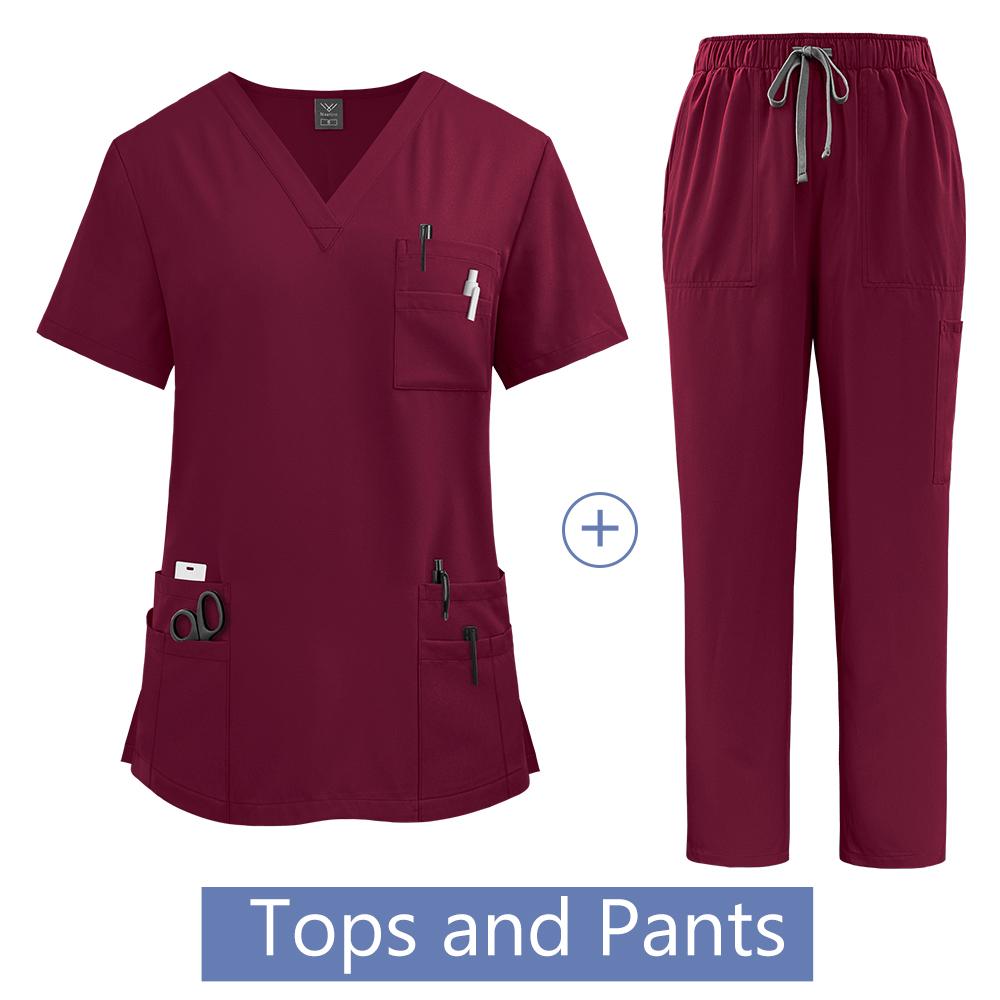 Nurses Hospital Uniforms Two Piece Stretch Straight Pants Scrubs Suits Nursing Articles Women Scrubs Spa Uniforms Sets