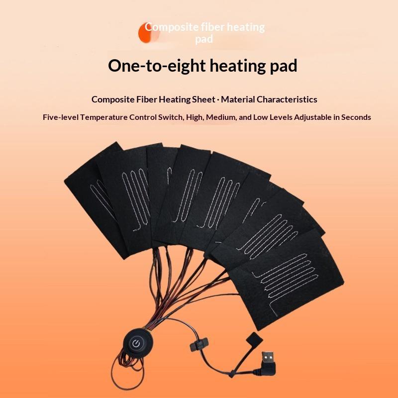 

1Pcs Heating Warmer Pad For Vest Jacket 8 In 1 USB Clothes Heater Pad With 3 Gear Adjustable Temperature Electric Heating Sheet