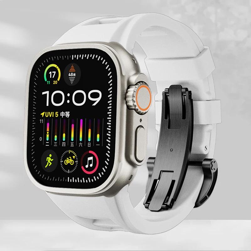 Classic Soft Silicone Strap for Apple Watch Ultra 2 49mm 45mm 44mm 42mm Sports Silicone Bracelet for IWatch Series 9 8 7 6 5 4 SE Correa