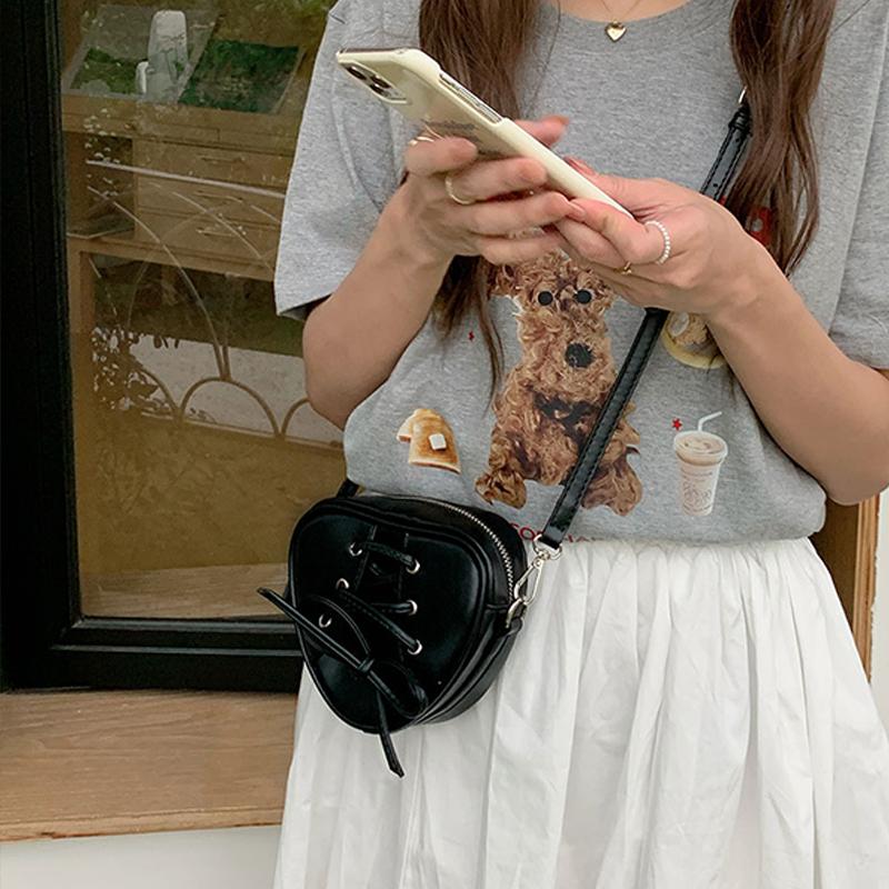 Heart Shape Women's Mini Shoulder Bag Sweet Girls Bowknot Love Crossbody Bags Portable PU Leather Ladies Clutch Purse Handbags CLE