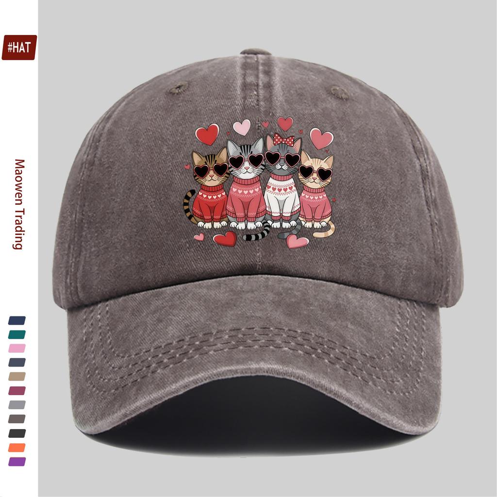Pc Cat Print Baseball Cap with Heart Eyes Cool Cute Pet Style Printed Sun Hat Hunting Decor Hat Adjustable Strap MultiColo