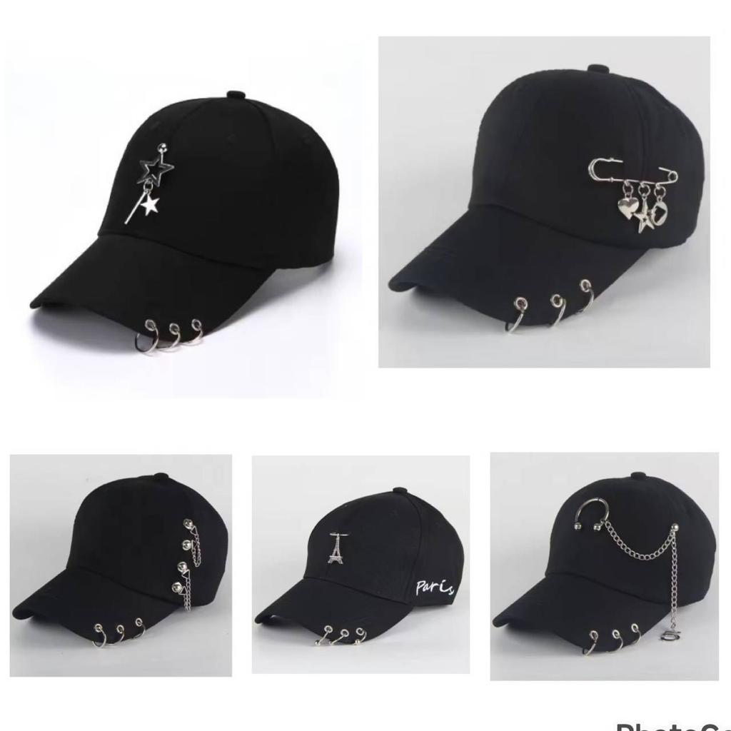 Baseball Cap Hat Metal Ring Chain Spring Summer Autumn Punk Hip Hop Rock Adjustable Unisex Men Women Outdoor Casual Cotton