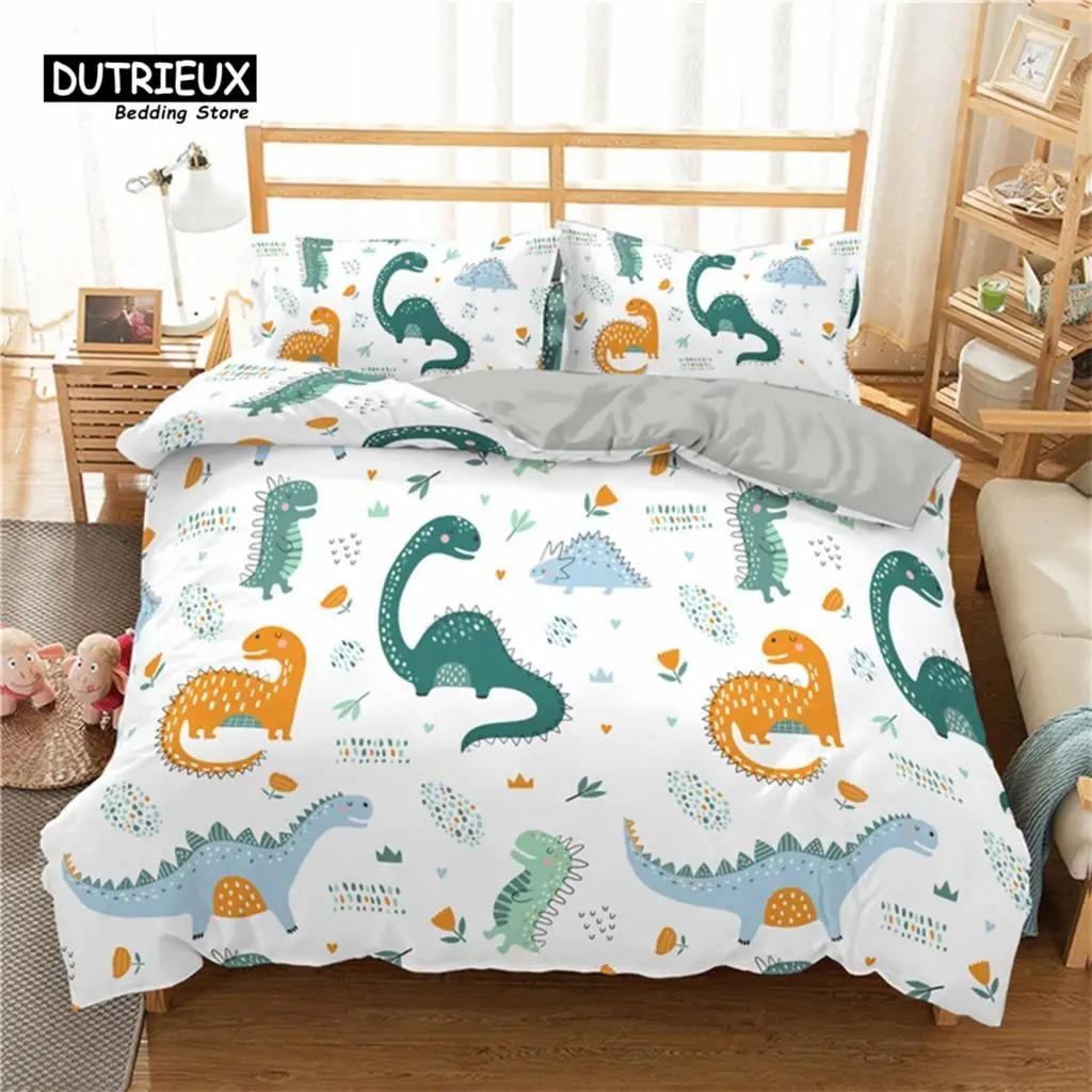 Cartoon Dinosaur Toddler Bedding Set Cartoon Animals Duvet Cover Microfiber Quilt Cover For Kids Boys Girl Teen