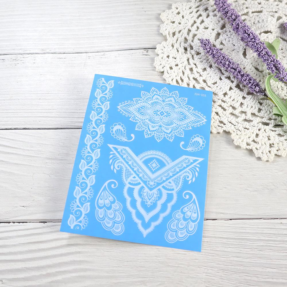 1 Sheet White Henna Tattoo Luminous Blue Hand Temp Tattoo