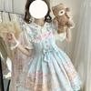 Japanese Sweet Lolita Jsk Dress Kawaii Lace Ruffles Bow Cartoon Print Slim Princess Dresses Girls Y2k Cute Tea Party Mini Dress