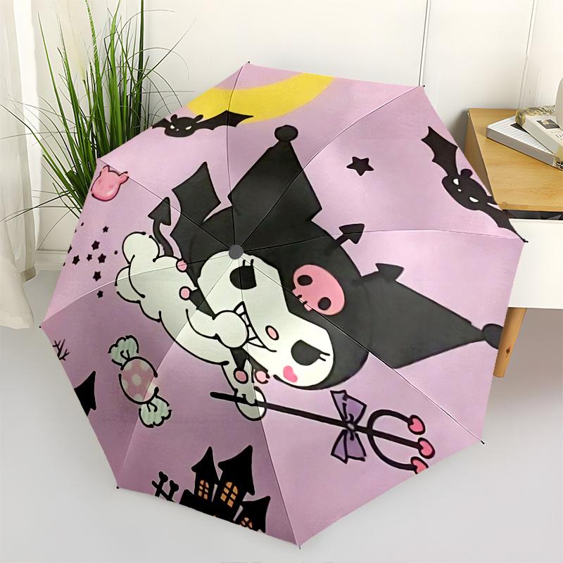 

Halloween, Kuromi Automatic opening and closing folding umbrella with 8-rib frame and compact travel design, perfect for all occasions | Sty