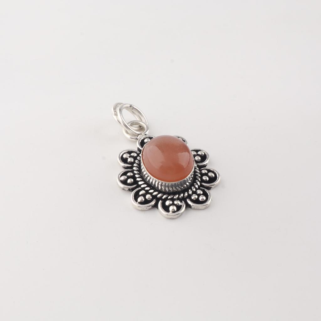Peach Moonstone Gemstone 925 Sterling Silver Jewelry Partywear Pendant 1.4" Gift For Women CP-40-24