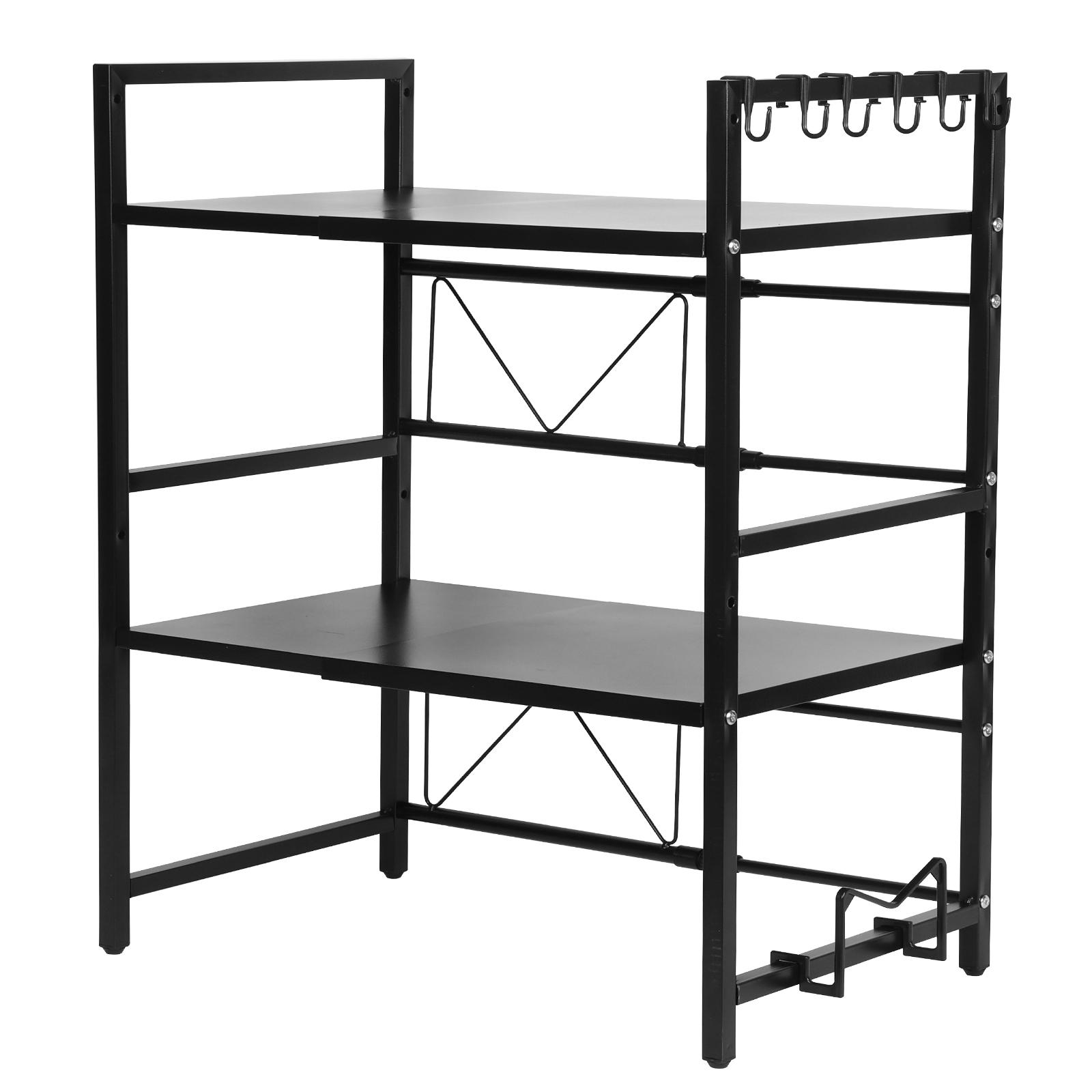 

2-ярусная полка для микроволновой печи, выдвижная подставка для микроволновки, настольная полка для кухонной утвари и посуды, настольная полка с крючками чёрный