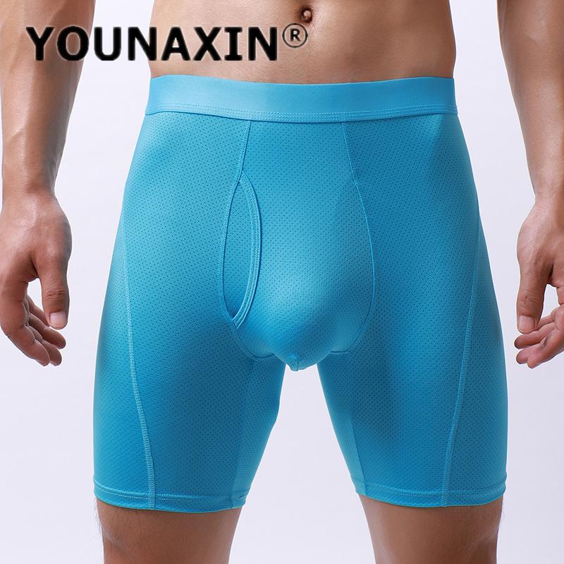 Men's Panties Long Leg Boxer Briefs Ice silk Underwear Shorts Breathable Mesh U-convex Underpants S M L XL