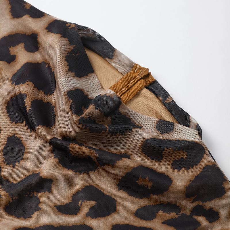 Leopard Print Mini Dress Women Spring Summer Long Sleeve Slim O-neck Hip Package Dresses Fashion Vintage Party Robe