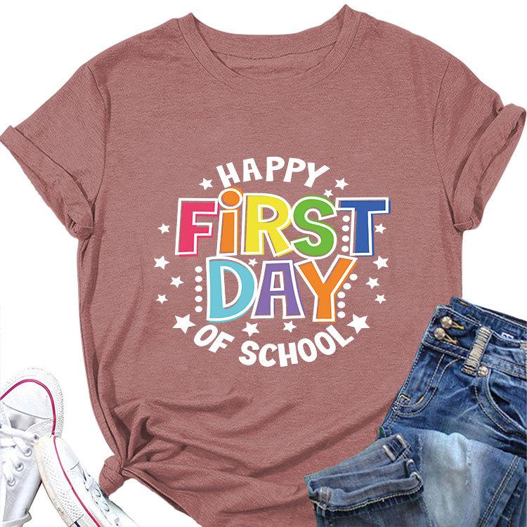 Summer loose crewneck Tshirt happy first day of printed casual shortsleeved fashion top