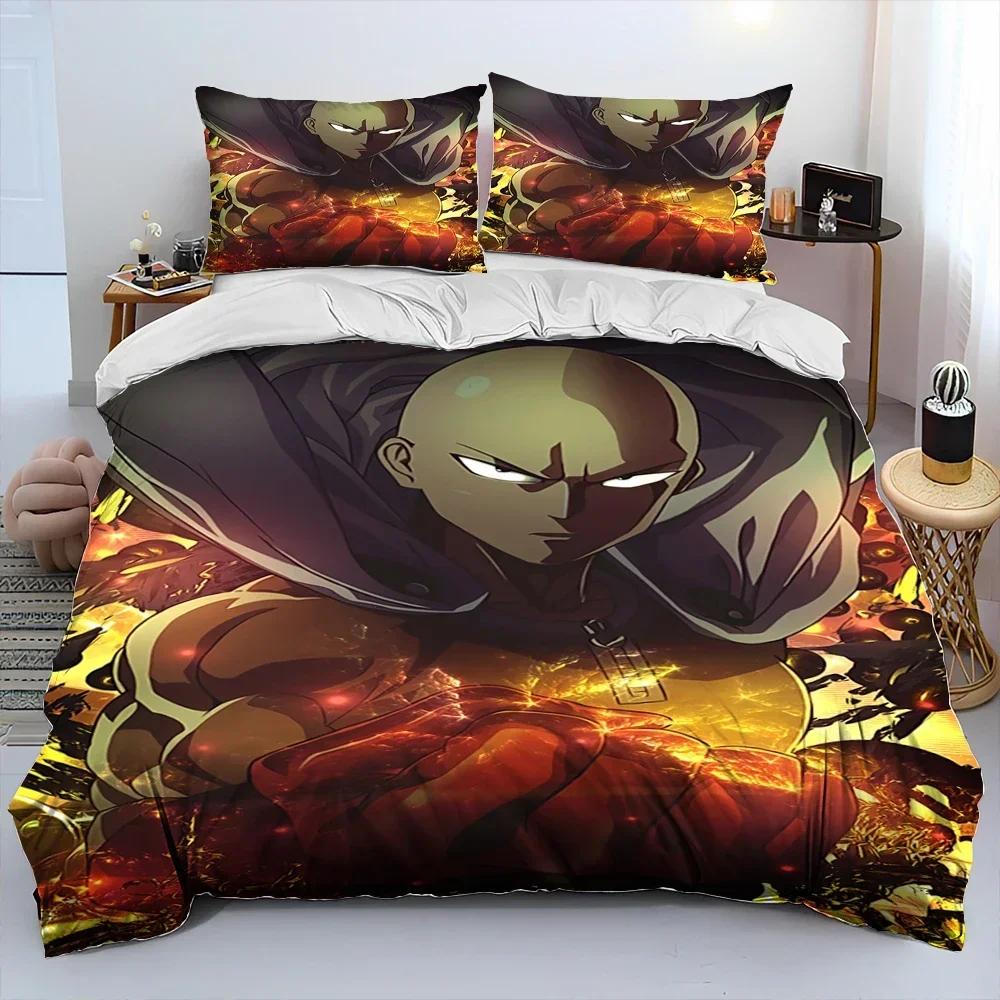 Lyxigt Nytt 3D-tryck ONE PUNCH MAN, Anime Tecknad Serie Täcke Sängklädesset, Påslakan Sängset Quiltöverdrag Örngott Sängklädesset