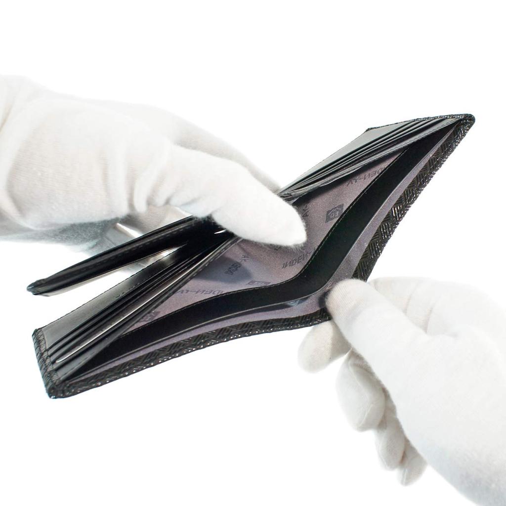 Inden Bill Compartment No Coin Black Background X Black Wickerwork Pattern [Indenya] Bi-fold Wallet, F, Purse, Deerskin, Lacquer, 2009-01-158