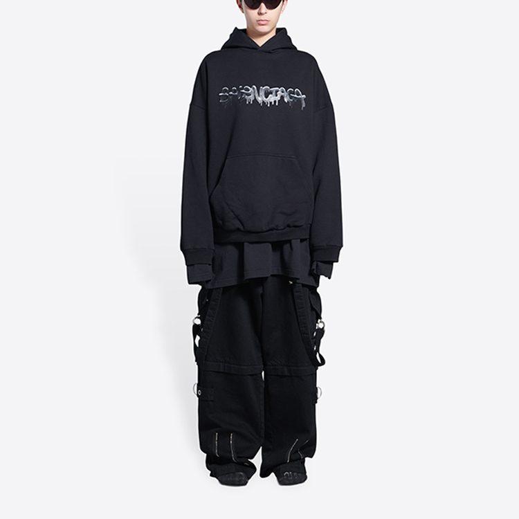 Balenciaga Women's Slime Wide Fit Hoodie Black 675003TLVF21069