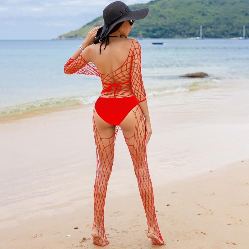 Women Fishnet Mesh Bodystockings Long Sleeve Bodysuit See Through Tights Nightwear Erotic Lingerie Crotchless Jumpsuit