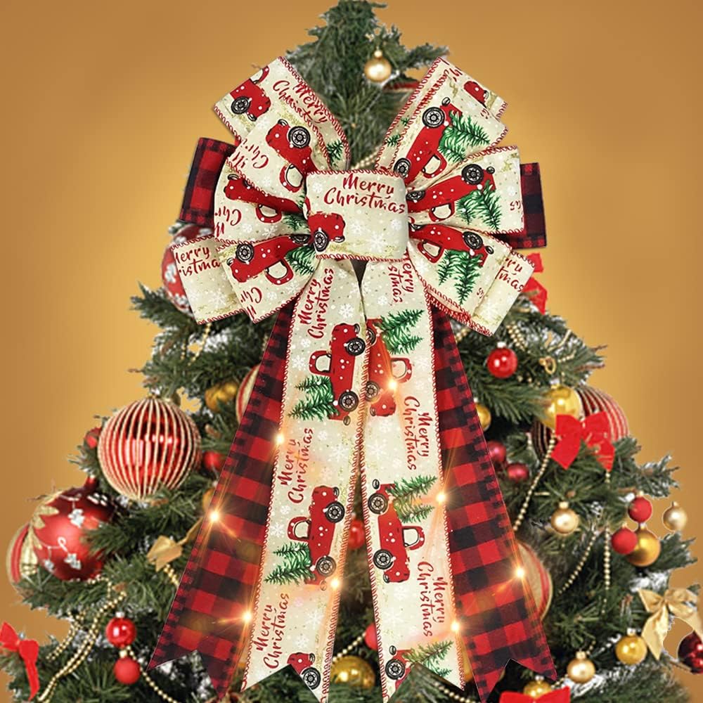 

Large Christmas Bows for Wreath Red Black Buffalo Plaid Christmas Truck Bows for Red Christmas Bows for Indoor Outdoor Decor 20.87 x 11.42 in