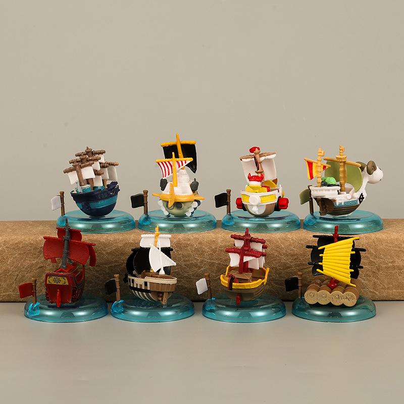 8 Stück/Set One Piece Thousand Sunny Piratenschiff Puppe Marine Going Merry Mini-Boot GK Modell Sammlung Spielzeug Kindergeschenke