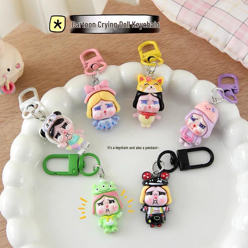 Cute Cartoon Resin Crying Girl Keychain - Doll Pendant for Bags, Backpacks, and Phones - Ideal Student Couple Gift