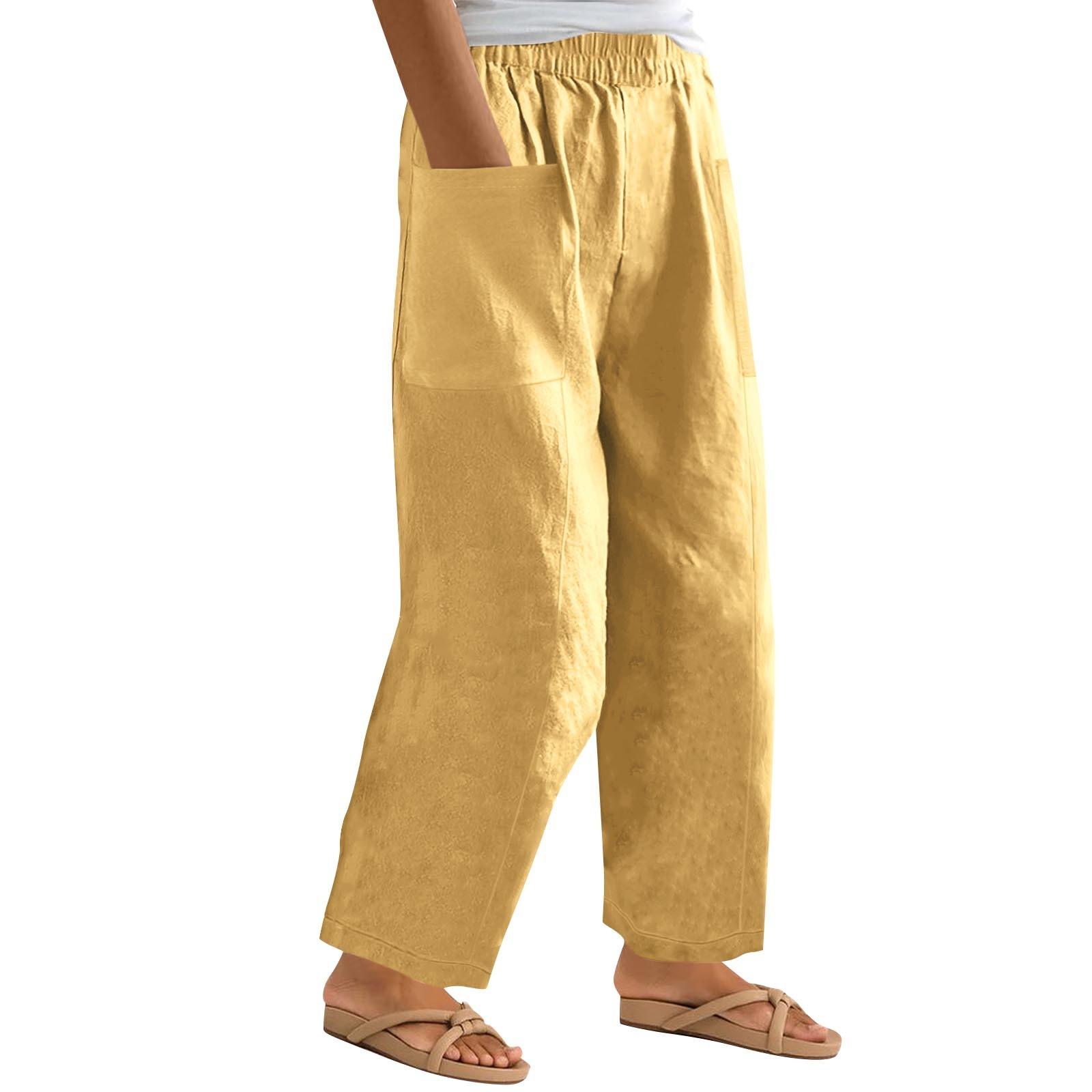 

Женские модные однотонные повседневные брюки-карандаш с высокой талией и карманами на шнурке XL жёлтый