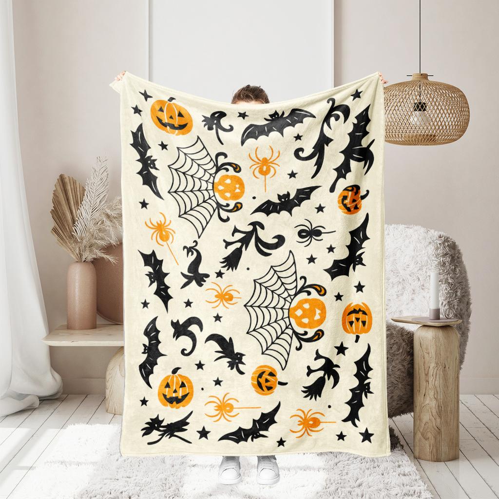 Halloween pumpkin monster bat Printed Blanket for Sofa Bed Travel Camping Living Room Office Conditioning Blanket