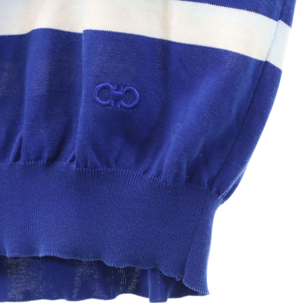 Salvatore Ferragamo made in Italy Border Pattern Long sleeve knit L blue Men's Used