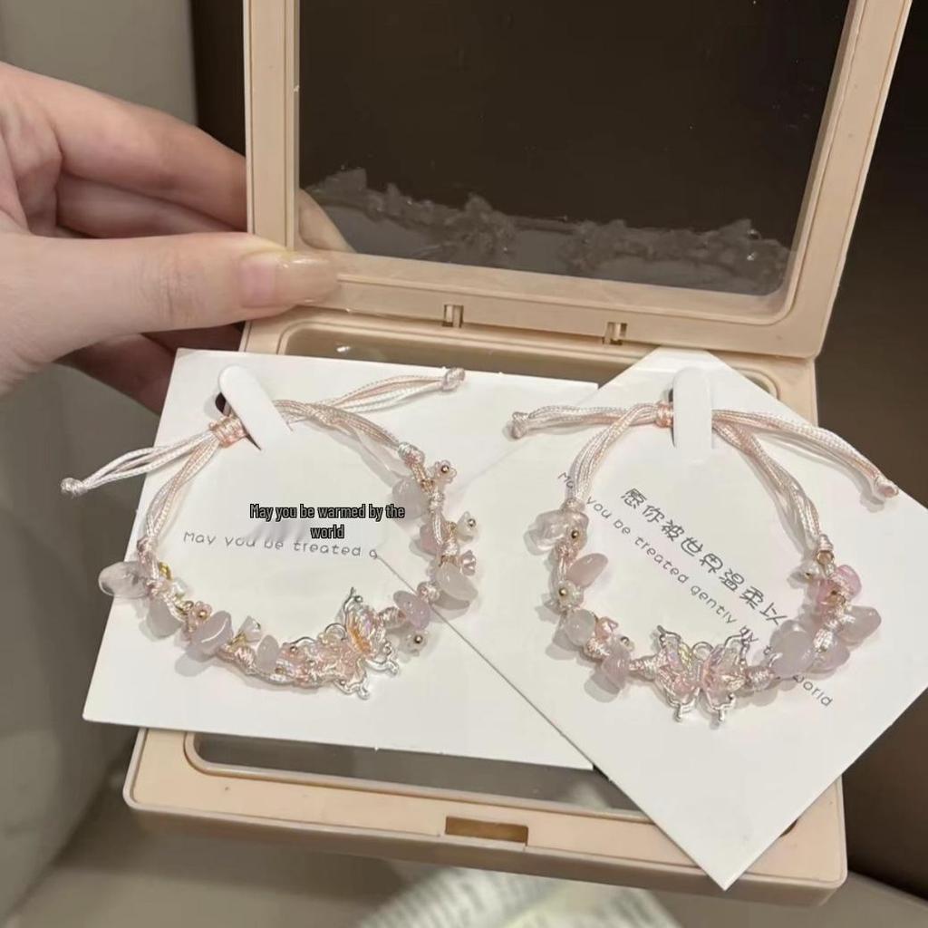 New Chinese Handmade Sweet Lotus & Butterfly Bracelet with Osmanthus & Cat Charm