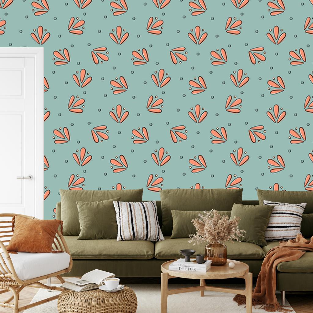 Wallpaper Tiny Flowers Sea, Gray and Orange 50x1000