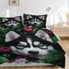 3pcs Husky and Flowers Duvet Cover Set -Includes 1 Duvet Cover and 2 Pillowcases, No Quilt Core, All-Season Home Decor  yy251111104