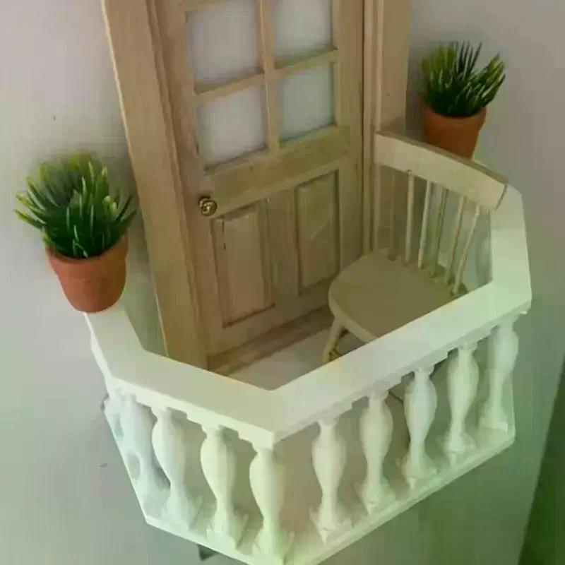 Miniatur-Puppenhausbalkon mit Geländer Europäischer Balkon Geeignet für Sammler, Miniatur-Szenen, DIY-Puppenhauszubehör