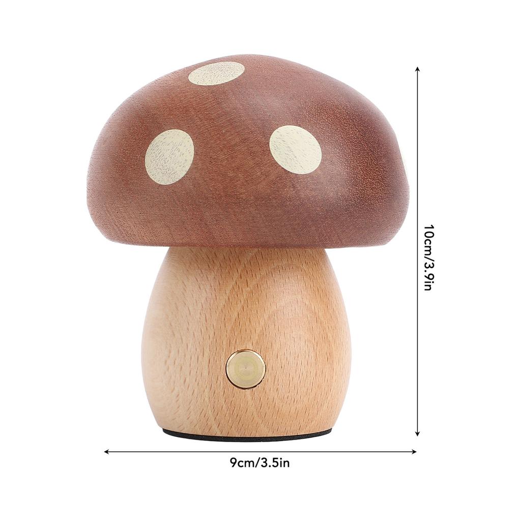 Mushroom LED Table Lamp Wooden Warm Light Stepless Dimming Rechargeable Bedside Nightstand Lamp for Bedroom Home Decoration