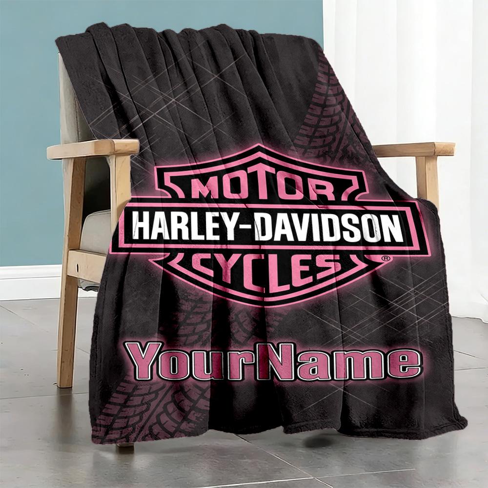 Harley-davidson Motorcycles Customize Text Blanket Lightweight Personalized Blanket Comfortable Perfect for Nap Home Decor Seaside Livingroom
