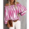Women's Casual Striped Print Sexy One-Shoulder Long-sleeved Chiffon Shirt