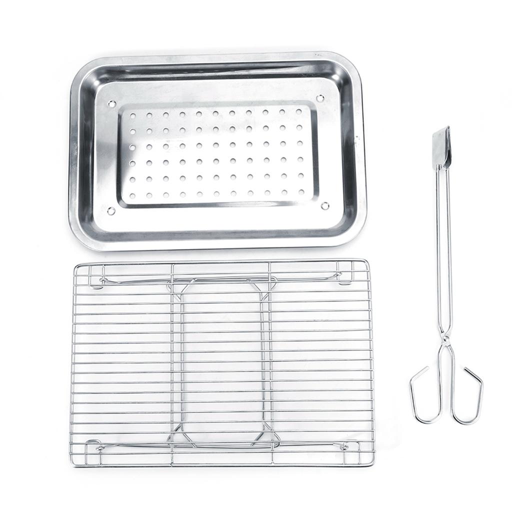3Pcs Set Stainless Steel Portable Folding Barbecue Grill BBQ Grilling Rack Tray Clip Set