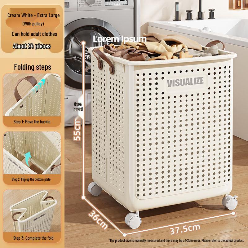 Large-Capacity Folding Laundry Hamper with Wheels: Multi-Functional Handheld Storage for Clothes and More